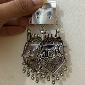 Elephant Traditional Look Oxidised Jhumka Earrings