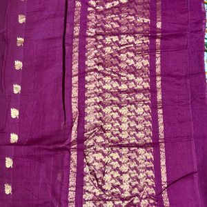 Used Chanderi Cotton Saree for Sale with blouse