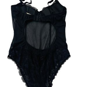 Women Black Back Cutout Bodysuit