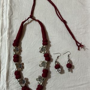 Homemade Necklace With Rose Theme Earrings