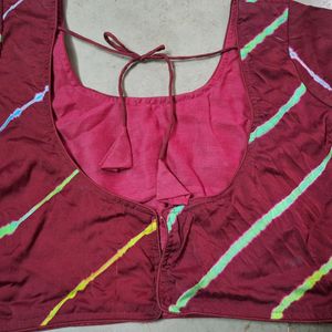 Beautiful Back Open Maroon Leheriya Print Blouse