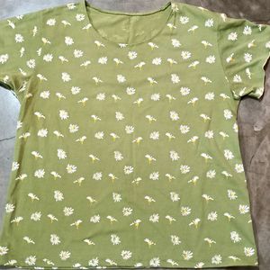 Olive Green and Daisy Printed Top