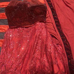 Hot Red Ready To Wear Lehenga Saree