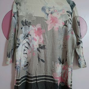 Grey Pink Flower Top