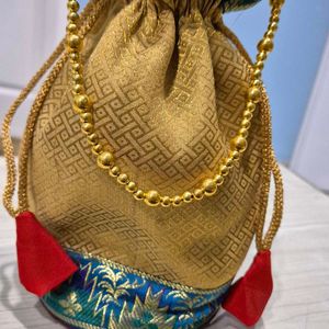 Handmade Golden Banarasi Potli Style Handbag