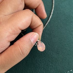 Layered Silver Necklace With Pink Stone