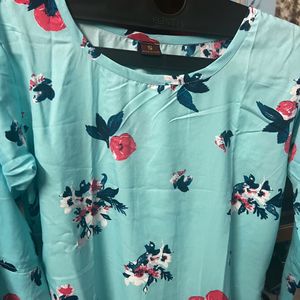 Cyan blue Georgette Floral Kurti