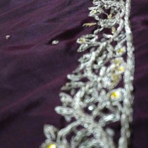 Purple Saree With Silver Zari