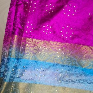 Pink And Sky Blue Colour Saree With Blouse