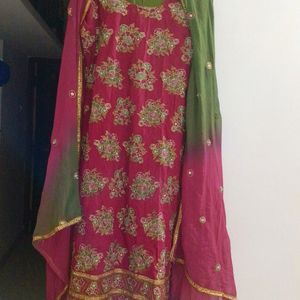 Beautiful Maroon And Green Dress Material