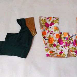 Set Of 2 Blouse - Green And Multicolour