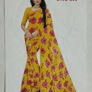 Yellow Floral Saree With Blouse