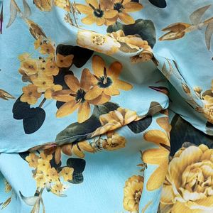 Blue Off Shoulder Crop Top With Yellow Floral Prin