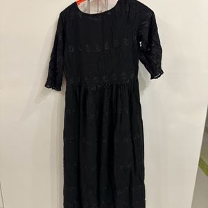 M size Libas black Embroidered A-line Dress