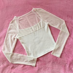 Savana White Mesh Full Sleeves Top