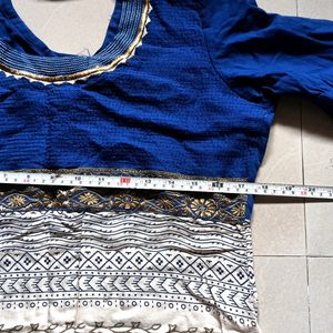 Dark Blue And Cream Cotton Kurti