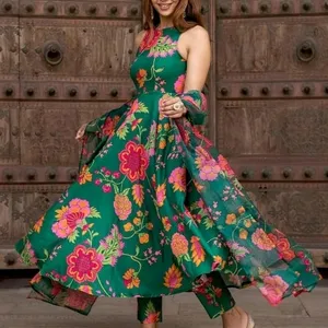 Green Flowers Print Kurta Set