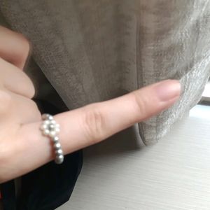 BEADED SILVER FLOWER RING