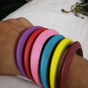 Set of 6 Colorful Wooden bangles