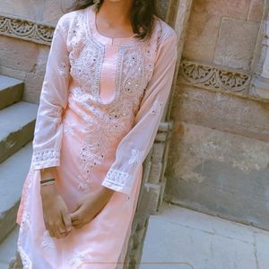 Peach Chikankari Kurti