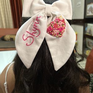 Name Embroidered Bow Pin