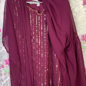 Purple Sequins Kurti Set