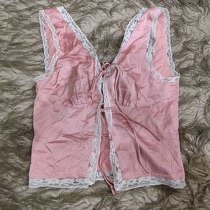 Pink Front Tie Knot Coquette  Lace Top