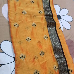 Golden Saree With Black Border