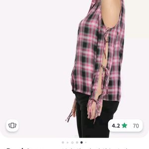 Pink Checked Shirt Style Top