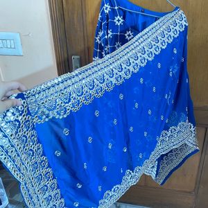 HEAVY PATI WORK  BLUE COLORED PADDED SHARARA SUIT