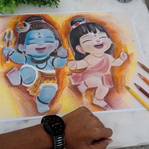 Shiv Pravati Baby Art Handmade Draw