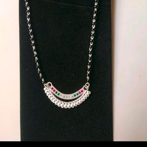 Pure Silver Pink & Green CZ Mangalsutra