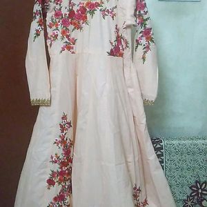 Peach Colour Anarkali Dress For Festive wear.