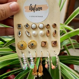 11 Pairs Of Elegant Antique Gold Studs & Earrings