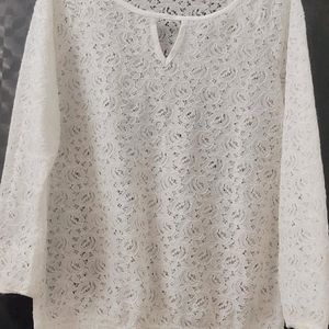 White Net Top With Full Length Sleeves