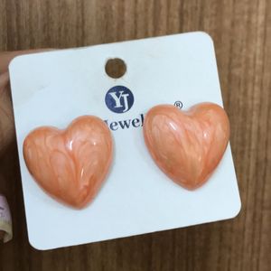 Marble Orange Heart Shaped Earrings