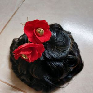 Artificial Bun With Two Red Flowers