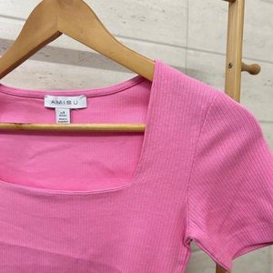 Amisu Square Neck Pink Top