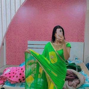 Pure Chiffon Green Heavy Saree