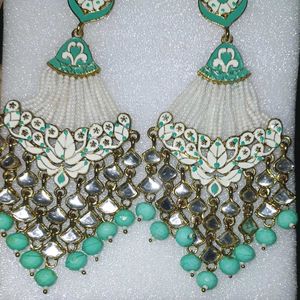 turquoise gold white dangling heavy earrings