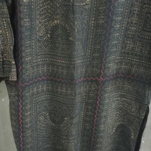 Kashmiri Print Black Kurta