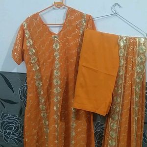 🎉Orange Full Worked Sitara Suit Set