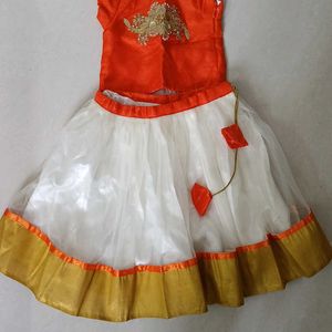 Orange/ Offwhite Partywear Skirt & Top