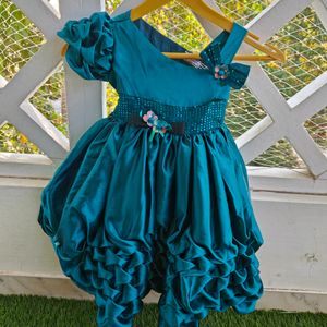 Peacock Blue Party Gown For Toddler