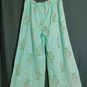 Women's Pastel Green Cotton Palazo | Waist 34 | Le