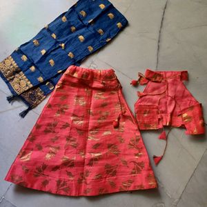 Baby Girl's Lehenga, With Halter Neck Top