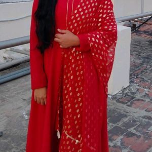 Women's Red Kurta and Dupatta Set