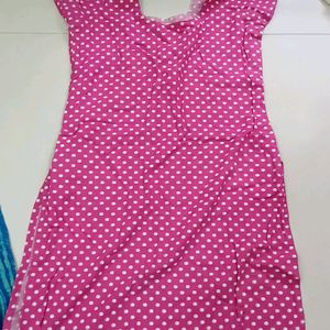 White Dotted Pink Kurti