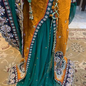 BARGAIN AND BUY Heavy Branded Mustard Green Saree