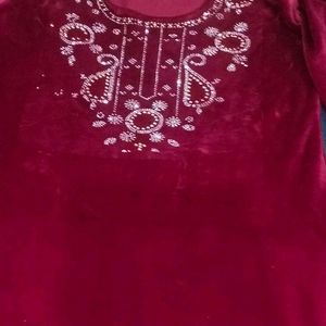 Velvet Kurta Set With Bottom And Shawal